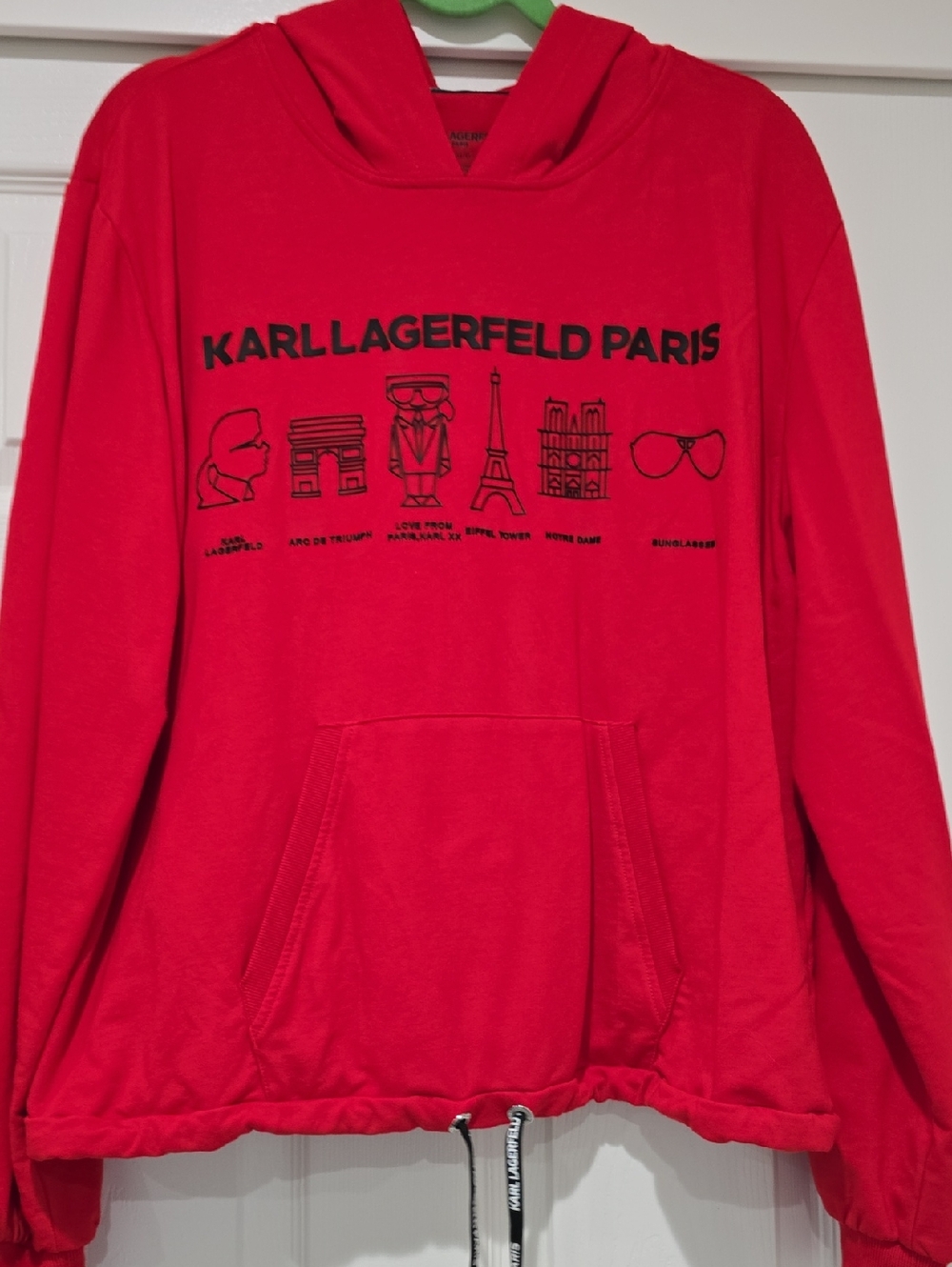 Karl Lagerfeld Red Hoodie with Black Paris Graphics